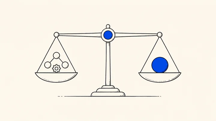 Hand-drawn balance comparing an AI agent system with business value