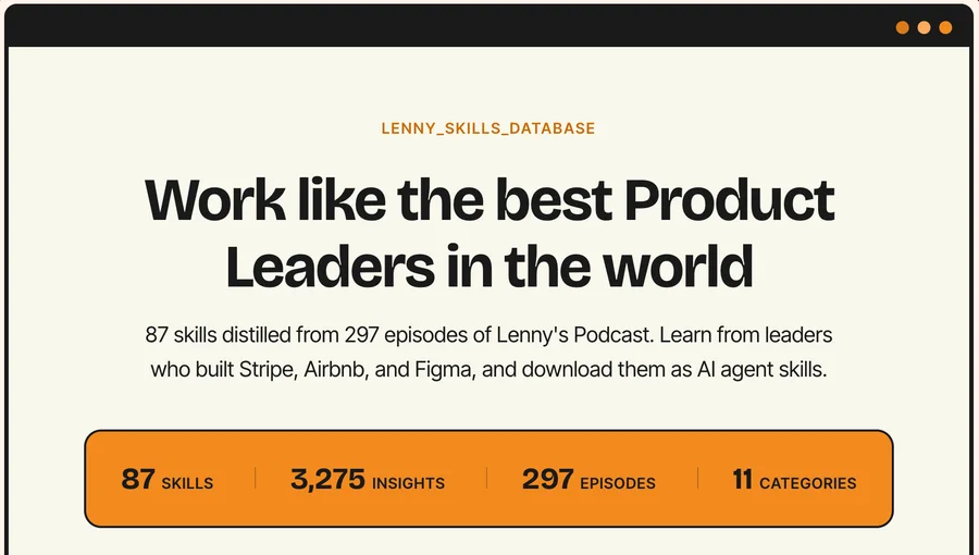 Lenny Skills Database - a searchable collection of AI agent skills extracted from podcast transcripts