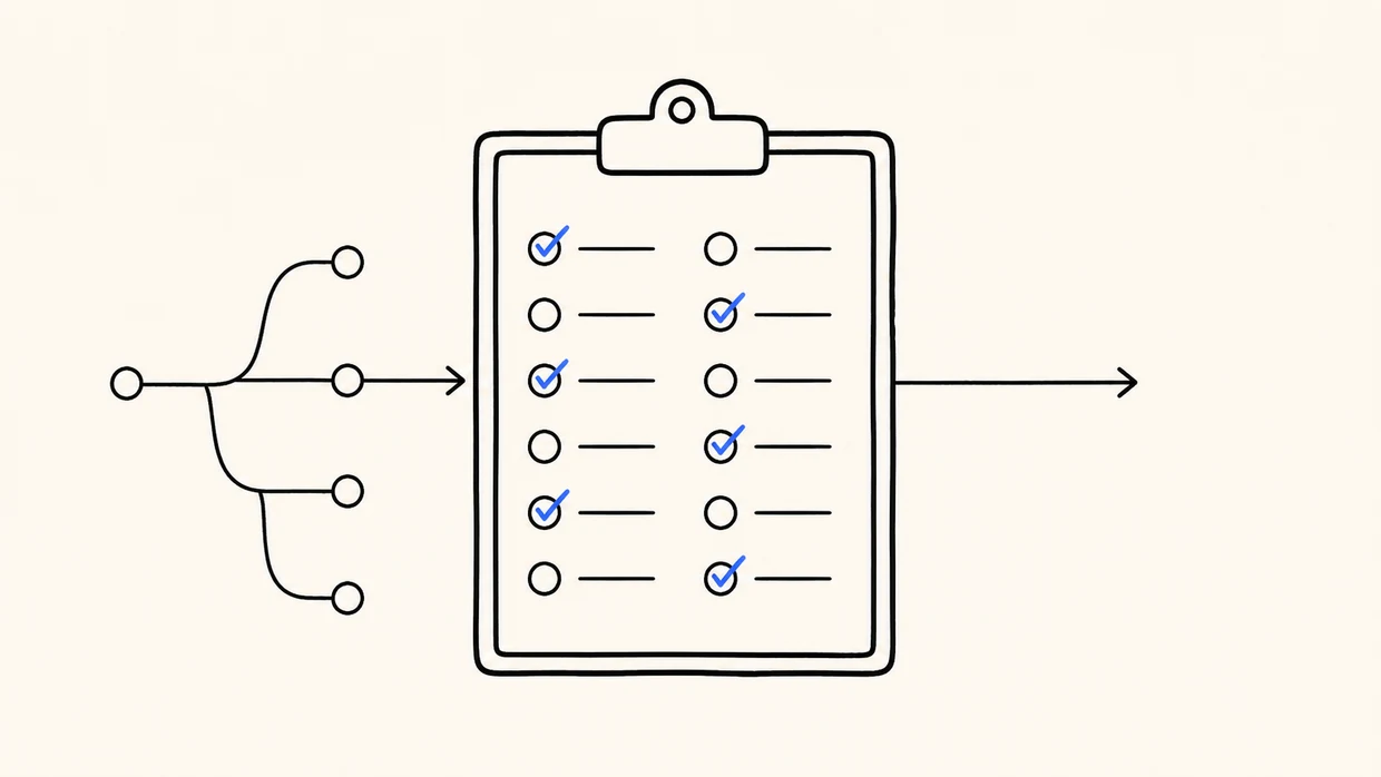 Hand-drawn twelve-point workflow readiness checklist