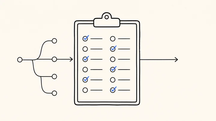 Hand-drawn twelve-point workflow readiness checklist